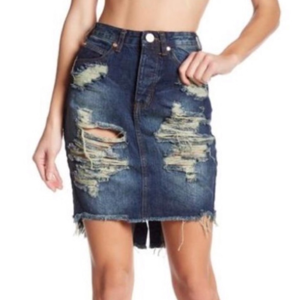 ONE Teaspoon 2020 High Waist Denim Skirt Tiger
